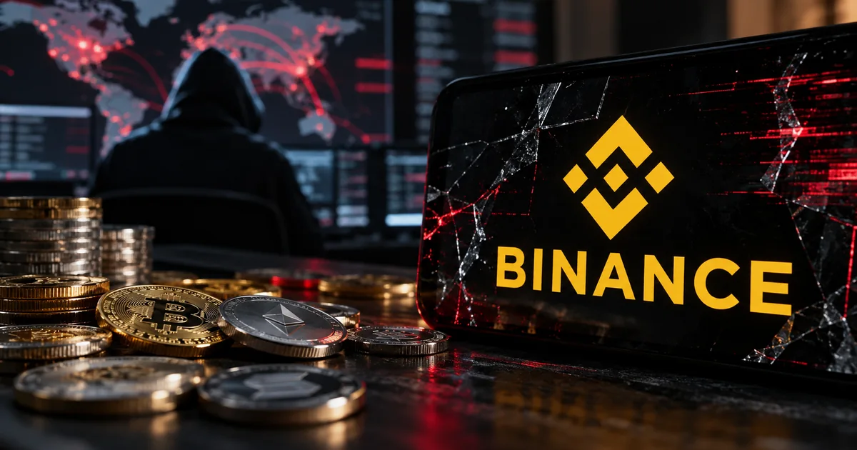 AI-generated editorial illustration of a Binance exchange security incident